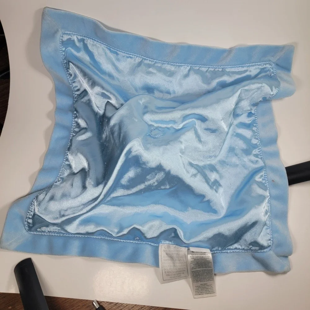 Carters‎ Baby Blue Elephant Lovey Rattle Security Velour Blanket Satin Lined